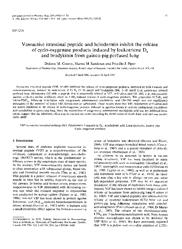 (PDF) Vasoactive intestinal peptide and helodermin inhibit the release ...