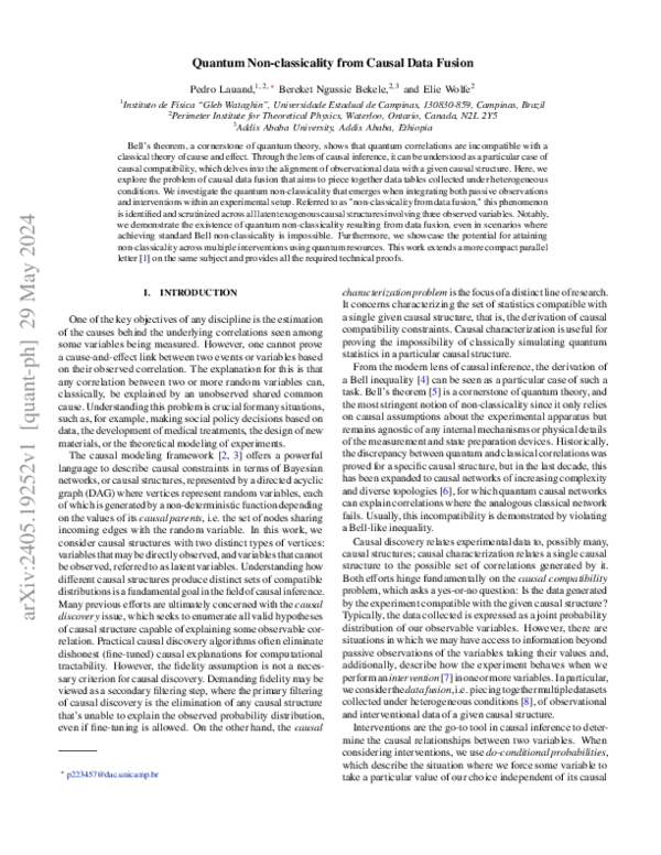(PDF) Quantum Non-classicality from Causal Data Fusion