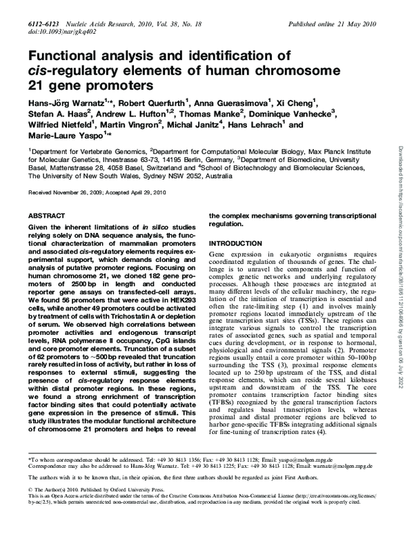 (PDF) Functional analysis and identification of cis-regulatory elements ...