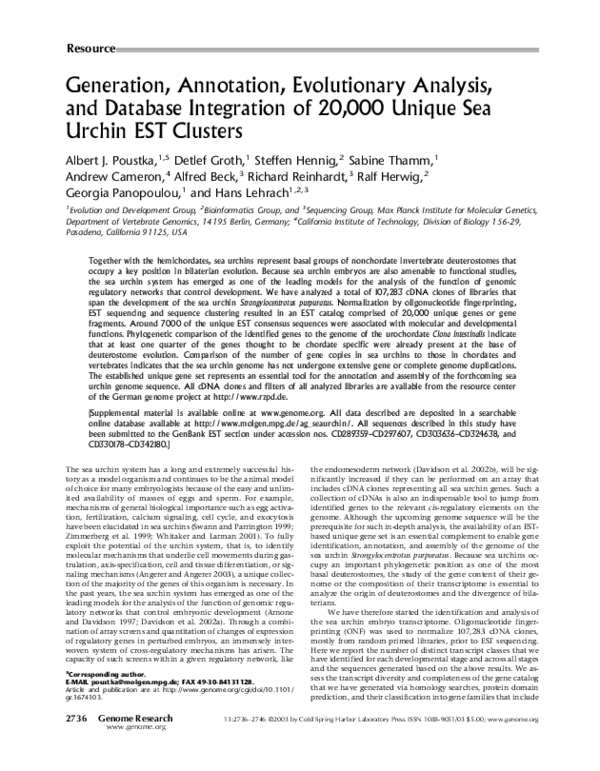 (PDF) Generation, Annotation, Evolutionary Analysis, and Database ...
