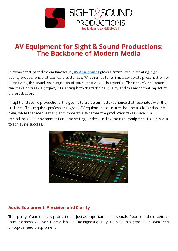 (PDF) AV Equipment for Sight & Sound Productions: The Backbone of ...