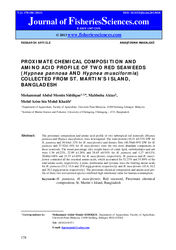 (PDF) PROXIMATE CHEMICAL COMPOSITION AND AMINO ACID PROFILE OF TWO RED ...