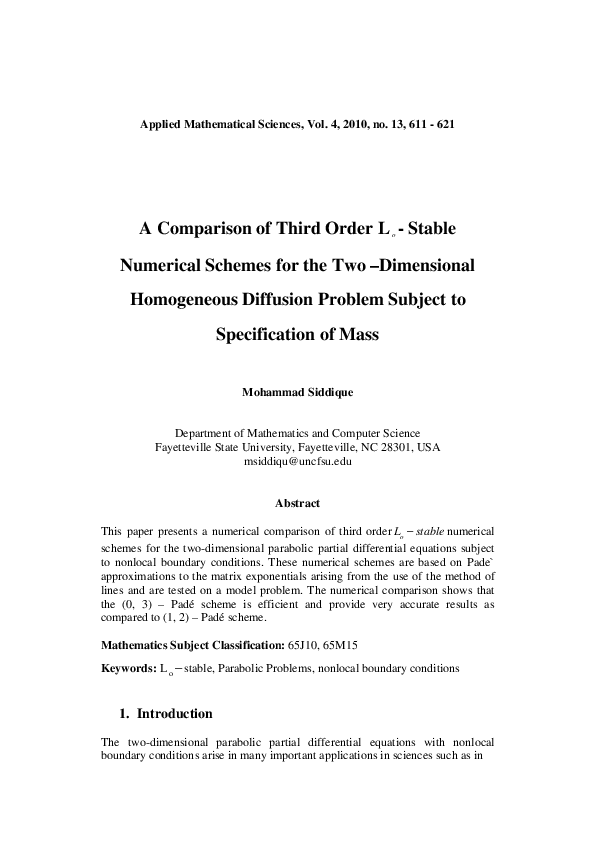 (PDF) A Comparison of Third Order L o -Stable Numerical Schemes for the ...