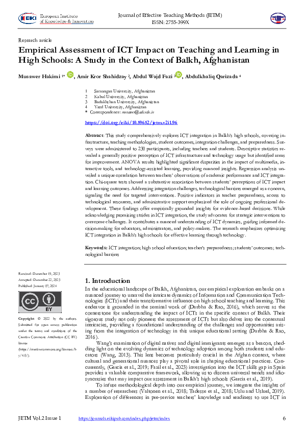 (PDF) Empirical Assessment of ICT Impact on Teaching and Learning in ...