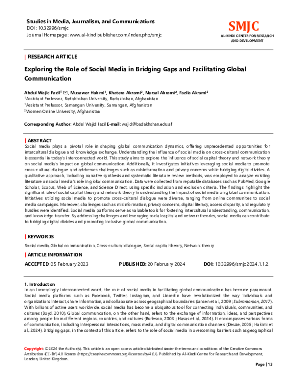 (PDF) Exploring the Role of Social Media in Bridging Gaps and ...
