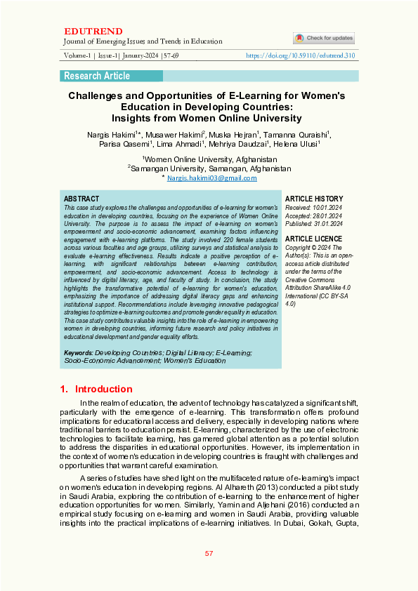 (PDF) Challenges and Opportunities of E-Learning for Women's Education ...