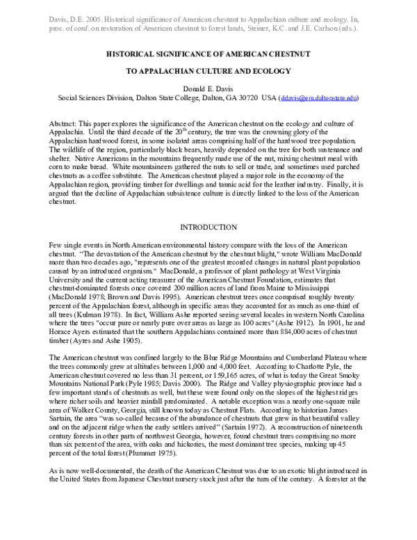 (PDF) Historical significance of American chestnut to appalachian ...