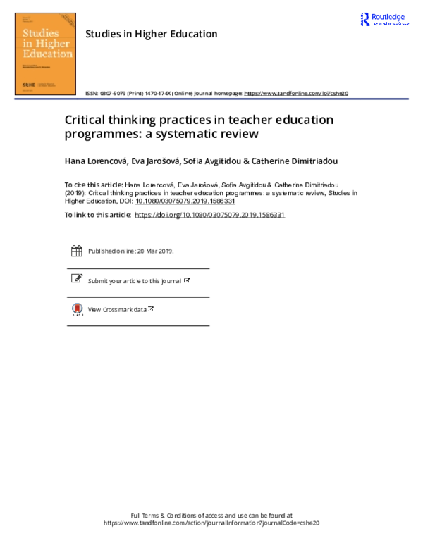 (PDF) Critical thinking practices in teacher education programmes: a ...