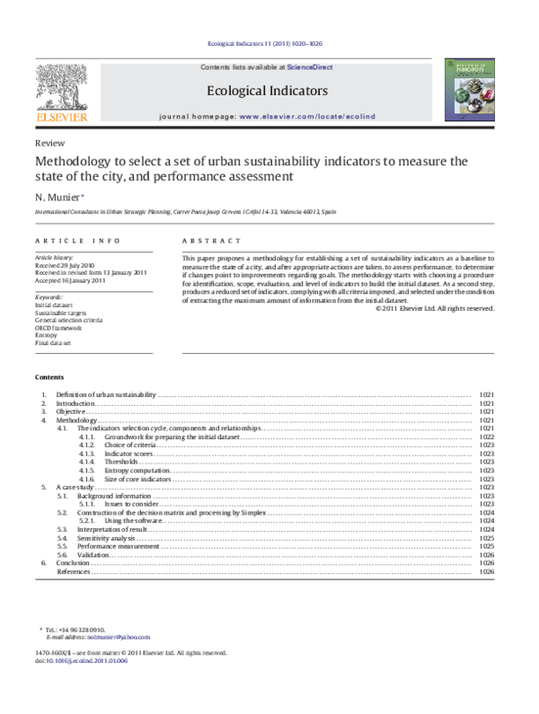 (PDF) Methodology to select a set of urban sustainability indicators to ...