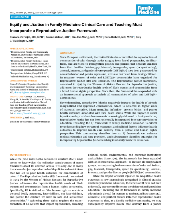 (PDF) Equity and Justice in Family Medicine Clinical Care and Teaching ...