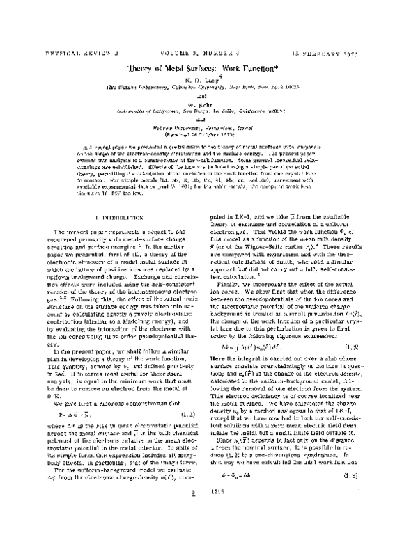 (PDF) Theory of Metal Surfaces: Work Function