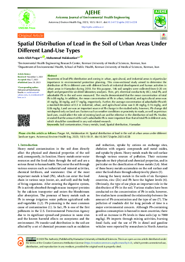 (PDF) Spatial Distribution of Lead in the Soil of Urban Areas Under ...