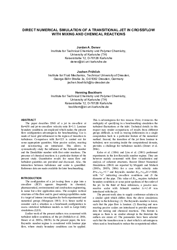 (PDF) Direct Numerical Simulation of a Transitional Jet in Crossflow ...