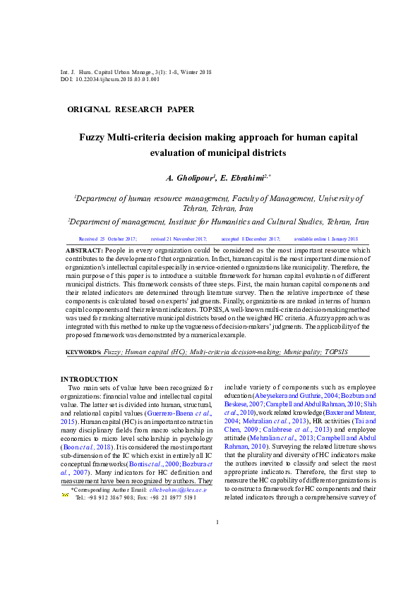 (PDF) Fuzzy Multi-criteria decision making approach for human capital ...