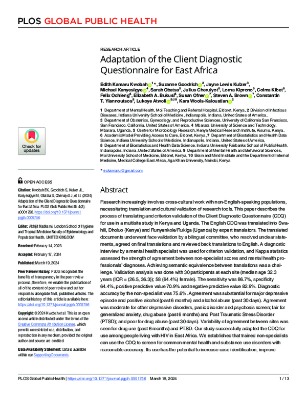 (PDF) Adaptation of the Client Diagnostic Questionnaire for East Africa