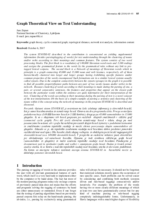 (PDF) Graph Theoretical View on Text Understanding