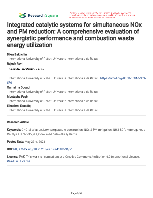 (PDF) Integrated catalytic systems for simultaneous NOx and PM ...