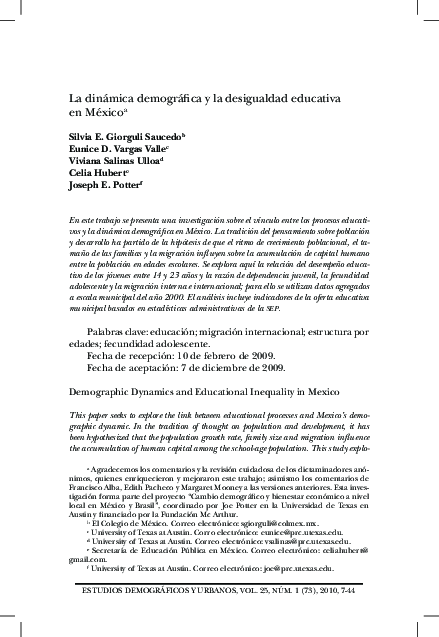 (PDF) La dinámica demográfica y la desigualdad educativa en México ...