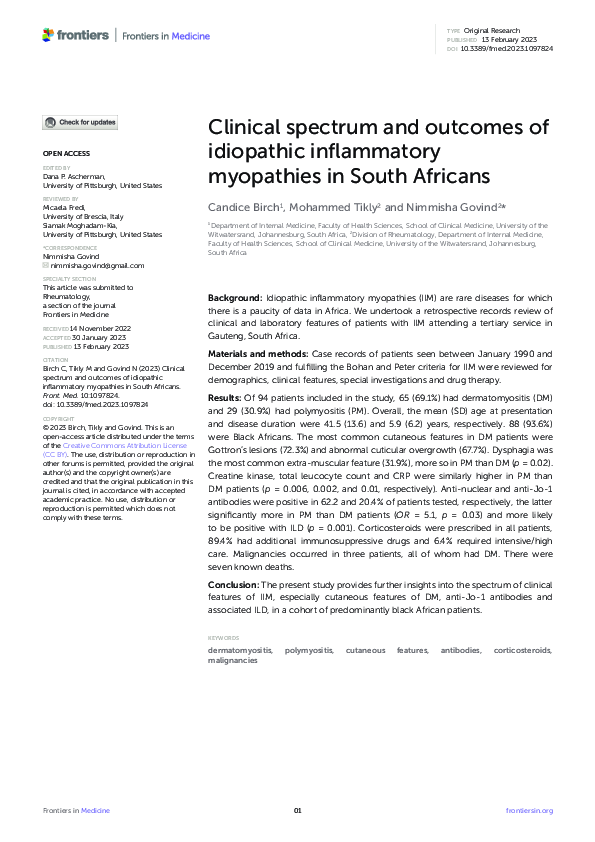 (PDF) Clinical spectrum and outcomes of idiopathic inflammatory ...