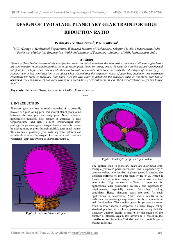 (PDF) DESIGN OF TWO STAGE PLANETARY GEAR TRAIN FOR HIGH REDUCTION RATIO