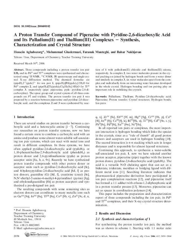 (PDF) A Proton Transfer Compound of Piperazine with Pyridine-2,6 ...