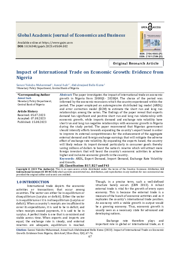 (PDF) Impact of International Trade on Economic Growth: Evidence from ...