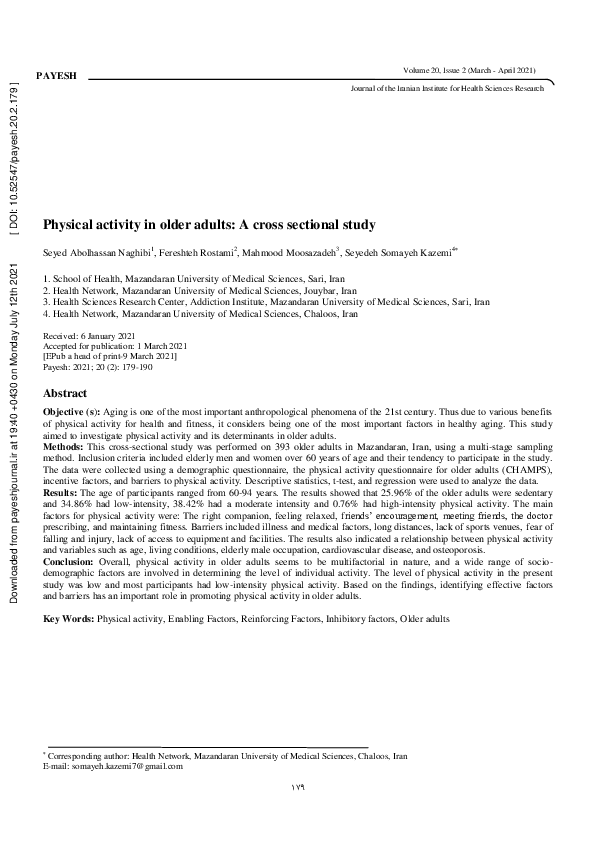 (PDF) Physical activity in older adults: A cross sectional study
