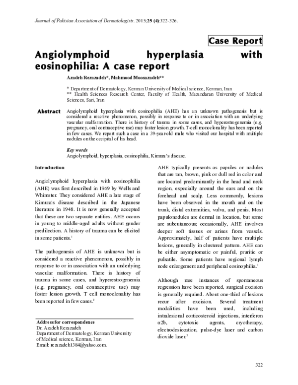 (PDF) Angiolymphoid hyperplasia with eosinophilia: A case report