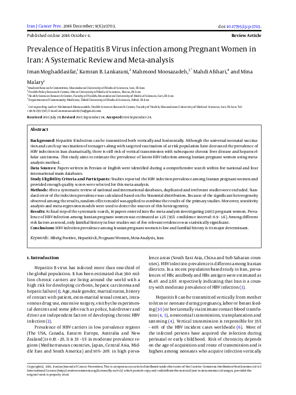 (PDF) Prevalence of Hepatitis B Virus infection among Pregnant Women in ...