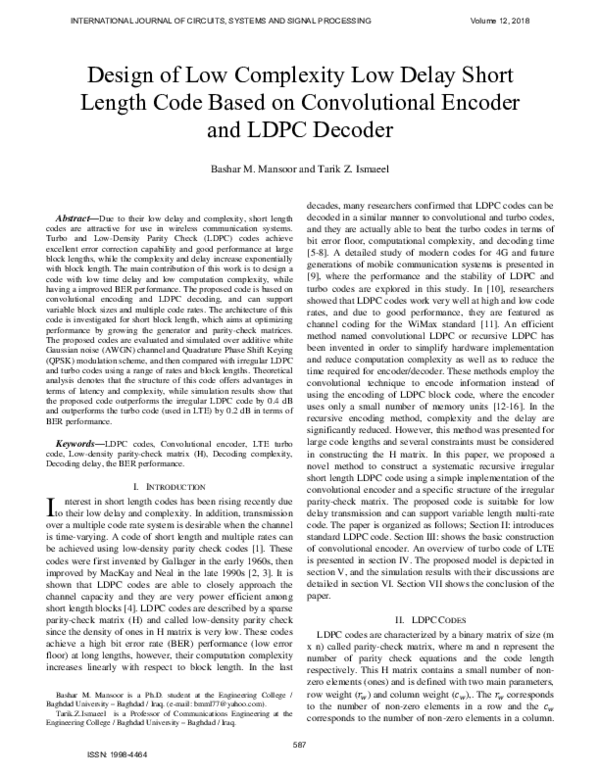 (PDF) Design of Low Complexity Low Delay Short Length Code Based on ...