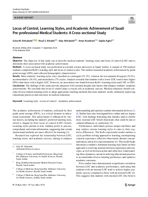 (PDF) Locus of Control, Learning Styles, and Academic Achievement of ...