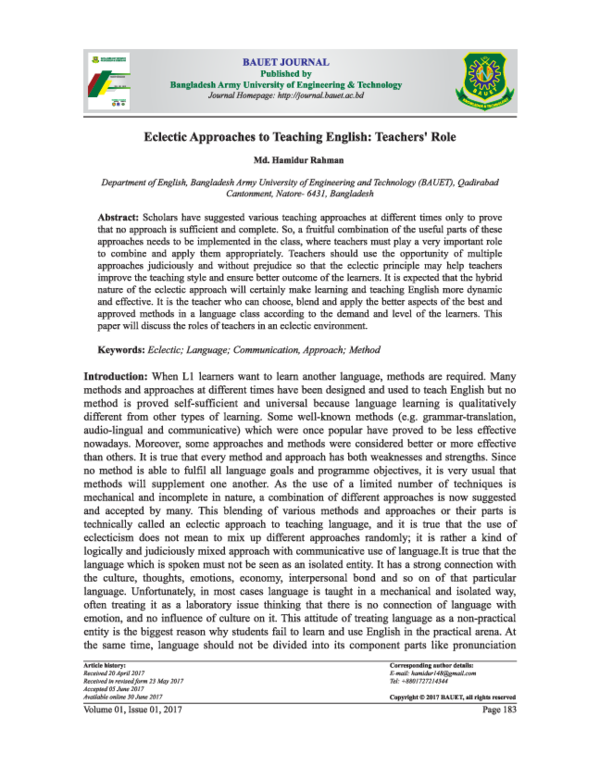 (PDF) Eclective approaches to teaching english published