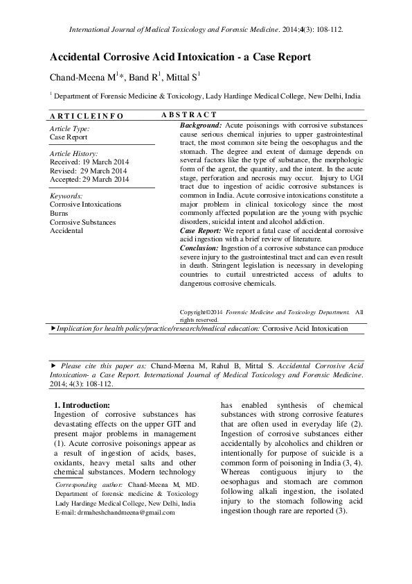 (PDF) Accidental Corrosive Acid Intoxication - a Case Report