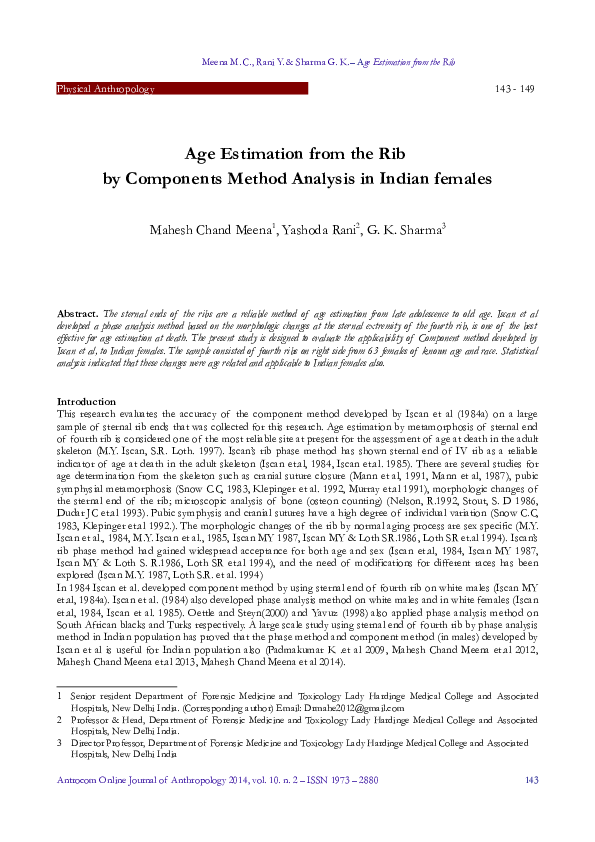 (PDF) Age Estimation From the Rib by Components Method Analysis in ...