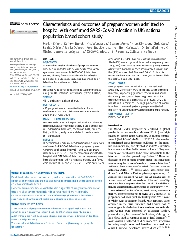(PDF) Characteristics and outcomes of pregnant women admitted to ...