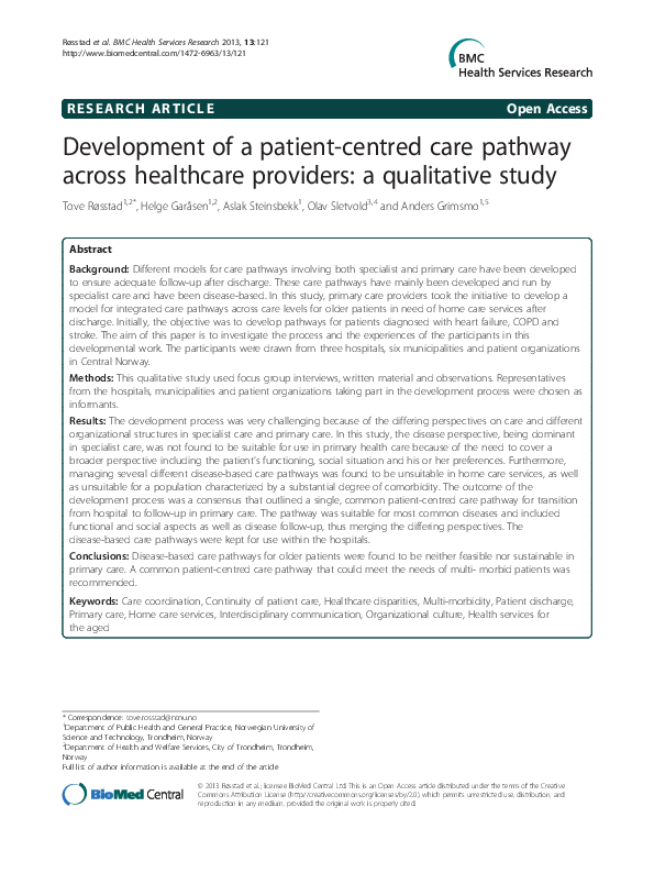 (PDF) Development of a patient-centred care pathway across healthcare ...