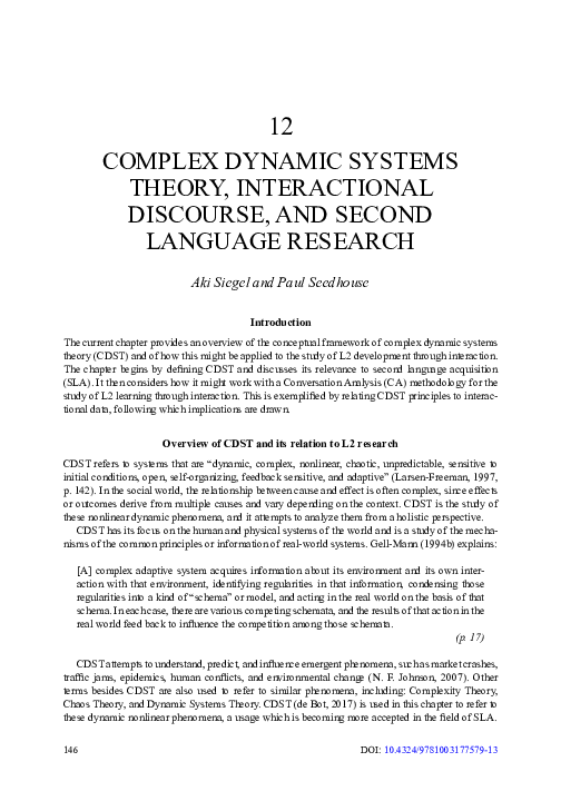 (PDF) COMPLEX DYNAMIC SYSTEMS THEORY, INTERACTIONAL DISCOURSE, AND ...