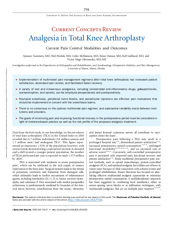 (PDF) Current Concepts Review Analgesia in Total Knee Arthroplasty ...