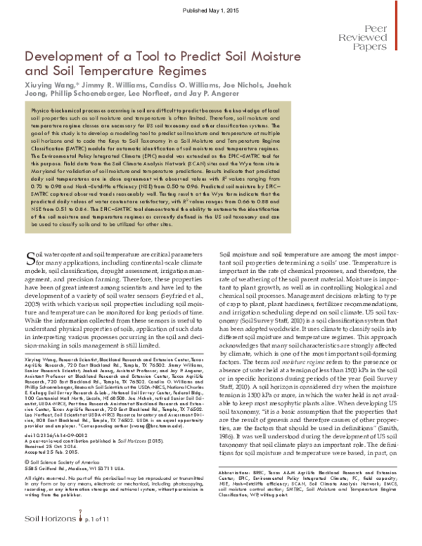 (PDF) Development of a Tool to Predict Soil Moisture and Soil ...