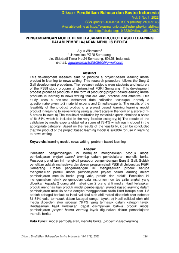 (PDF) Pengembangan Model Pembelajaran Project Based Learning Dalam ...