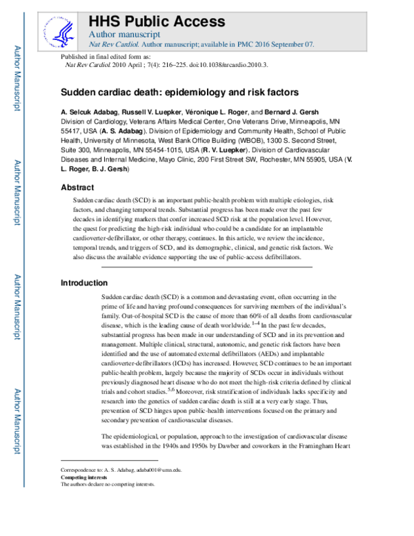 (PDF) Sudden cardiac death: epidemiology and risk factors