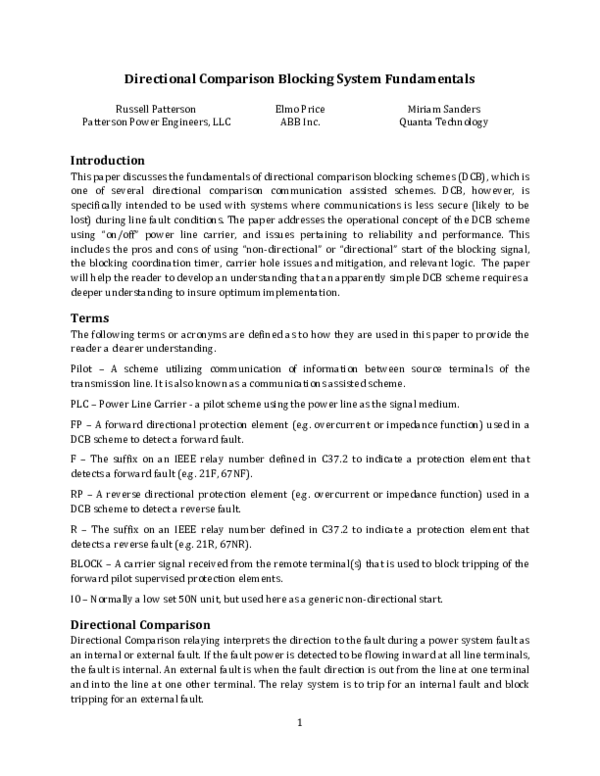 (PDF) Directional comparison blocking system fundamentals