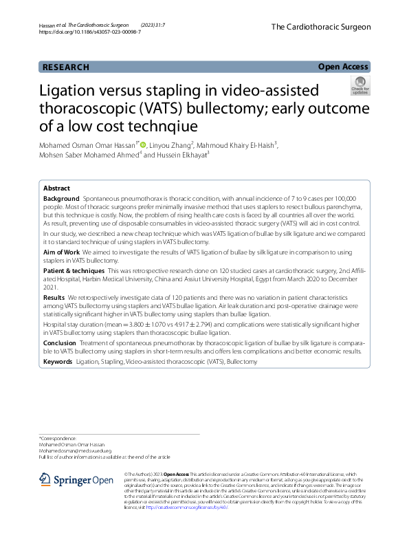(PDF) Ligation versus stapling in video-assisted thoracoscopic (VATS ...