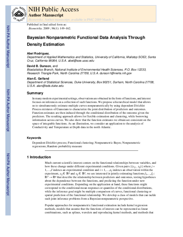 (PDF) Bayesian nonparametric functional data analysis through density ...