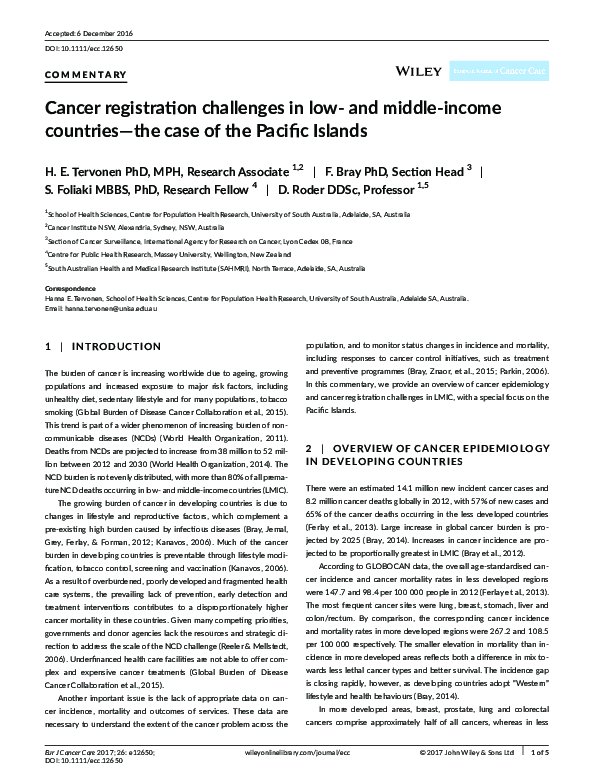 (PDF) Cancer registration challenges in low- and middle-income ...