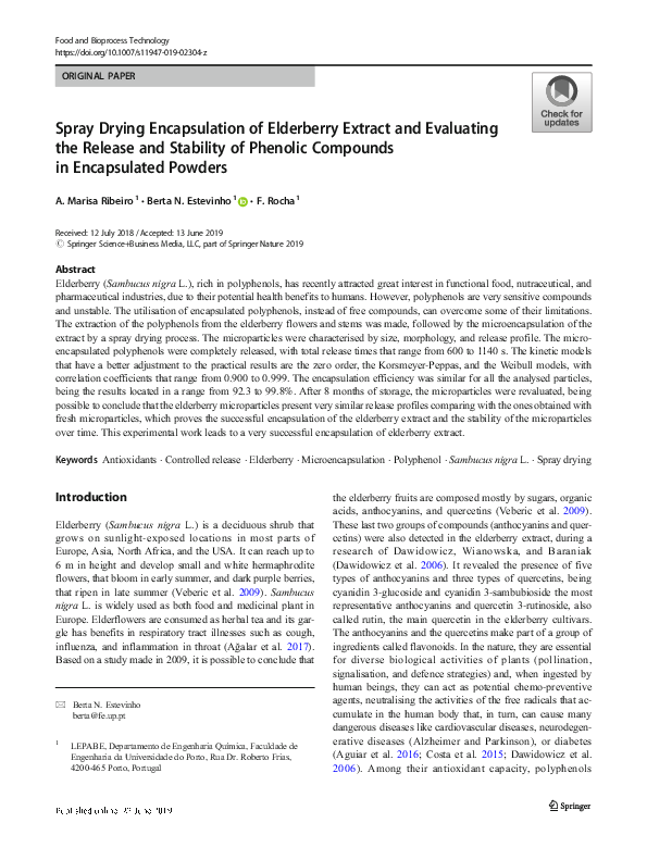 (PDF) Spray Drying Encapsulation of Elderberry Extract and Evaluating ...