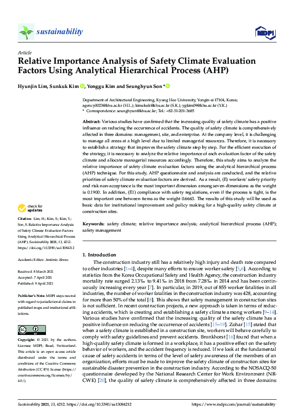 (PDF) Relative Importance Analysis of Safety Climate Evaluation Factors ...