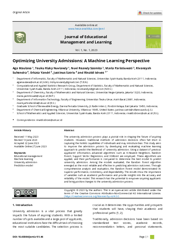 (PDF) Optimizing University Admissions: A Machine Learning Perspective