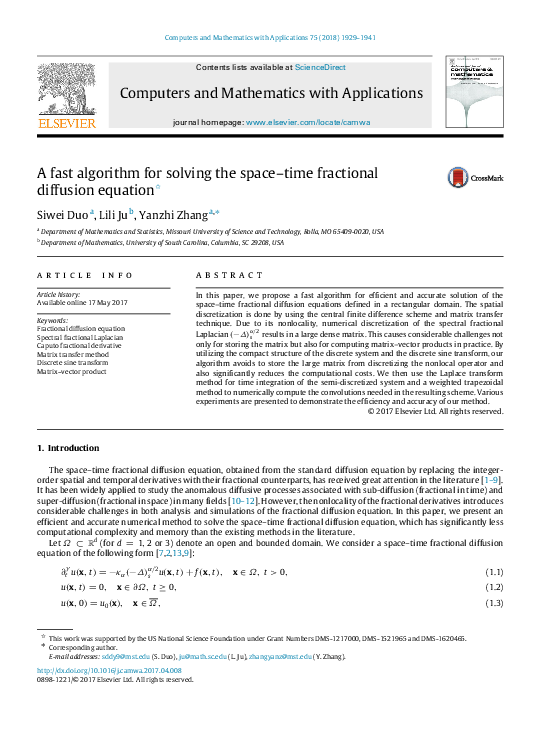 (PDF) A fast algorithm for solving the space–time fractional diffusion ...