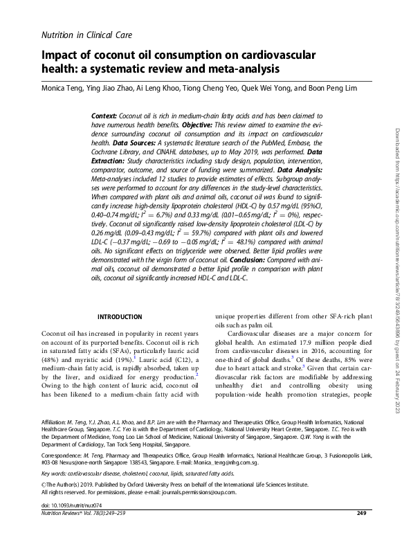 (PDF) Impact of coconut oil consumption on cardiovascular health: a ...